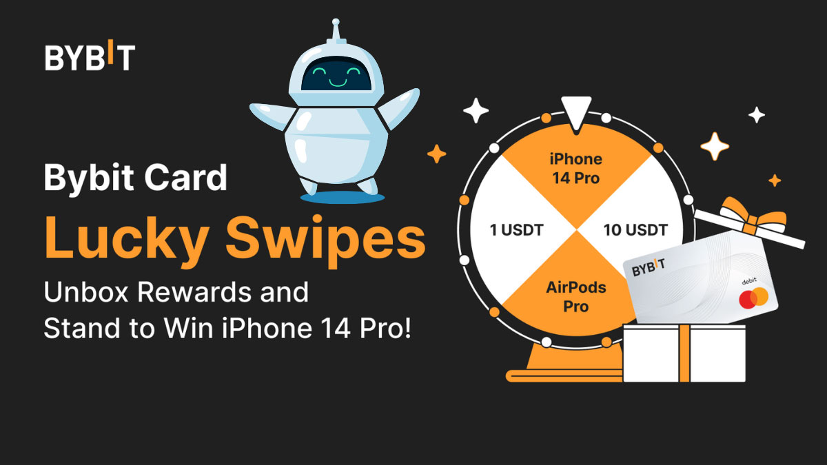 A captivating photo showcasing the Bybit Card Lucky Swipes event. With each swipe, participants have a chance to win the highly sought-after iPhone 14 Pro and unlock a variety of exceptional rewards. Engage in this thrilling event and seize the opportunity to claim the best rewards!