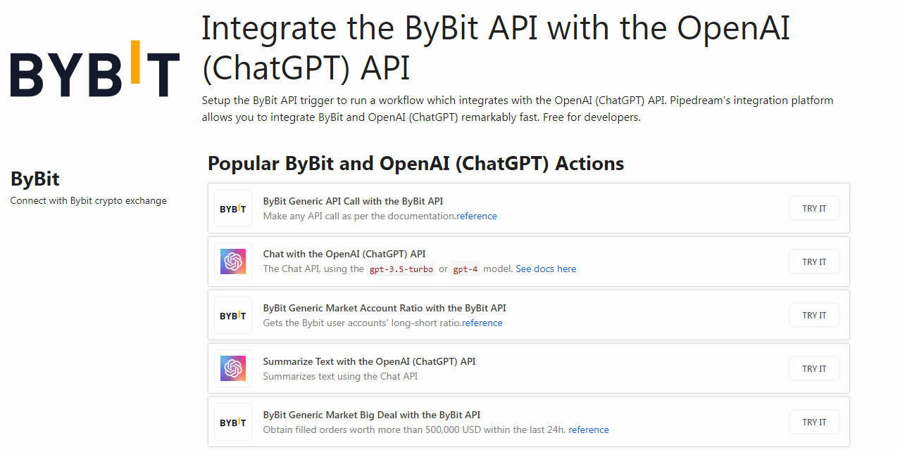 Unleash the Potential of Integration: ByBit API and OpenAI (ChatGPT) API Combine Forces. Explore the synergistic capabilities of these APIs and revolutionize your trading strategies with advanced AI technology.