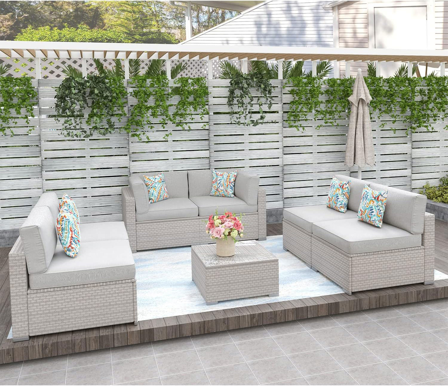 Learn more about the HOMPUS 7-Pieces Outdoor Patio Furniture Set.