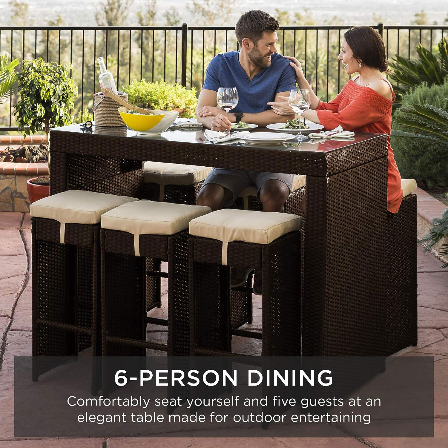 6 Person Dining Outdoor Wicker Bar Set by Best Choice Products
