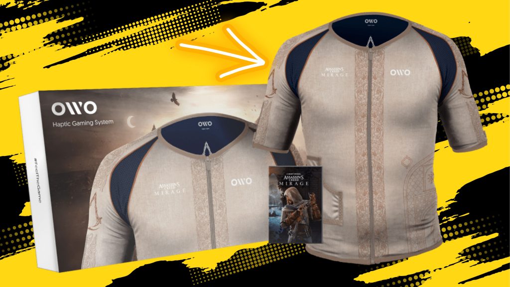Discover a whole new level of gaming with the Assassin's Creed Mirage Haptic Feedback Shirt. Designed in collaboration with OWO, this innovative garment allows you to feel the adrenaline of parkour, the intensity of every action, and experience sensations you've never felt before. Get ready to take your Assassin's Creed experience to extraordinary heights.