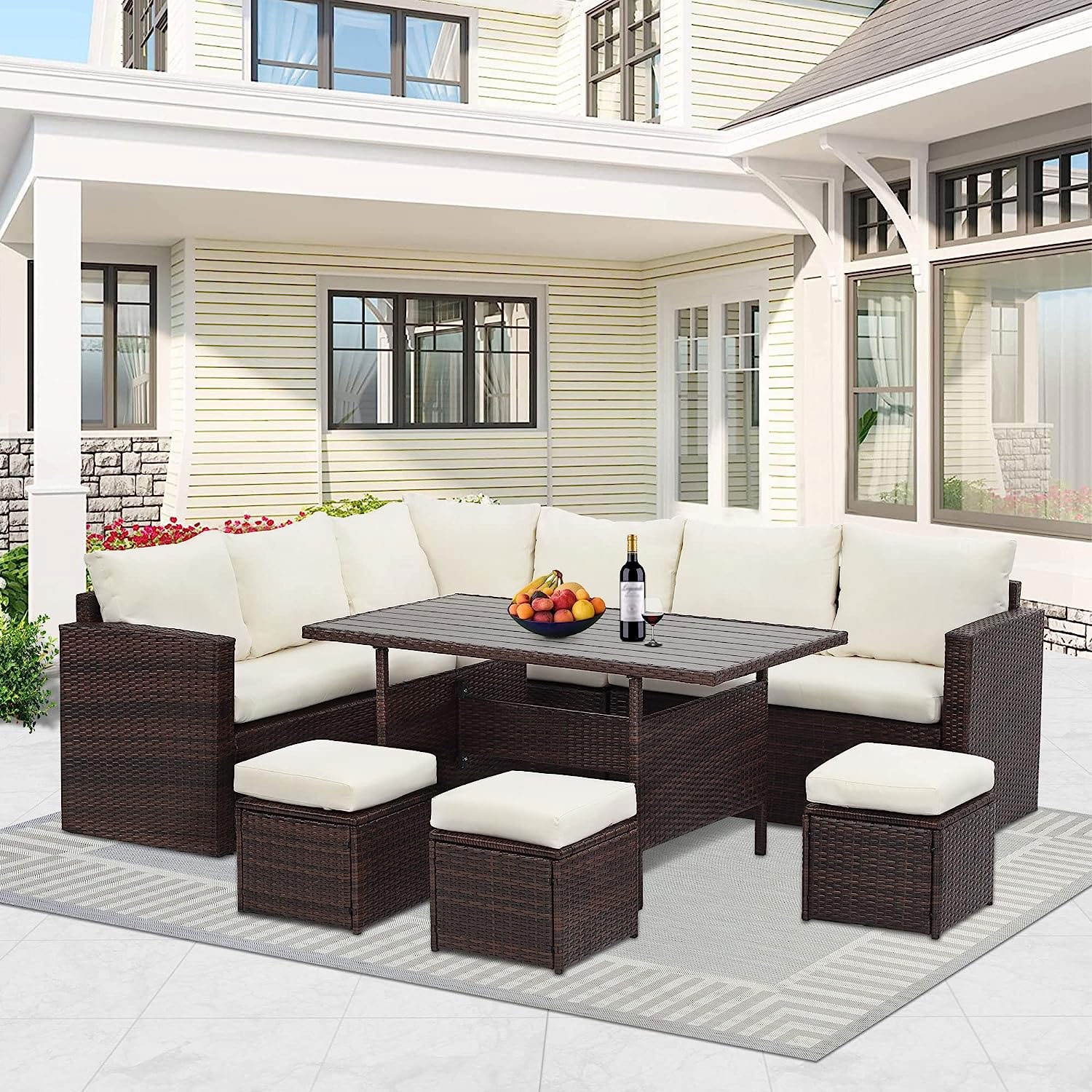 Outdoor wicker furniture set by Solaste, perfect for your patio or garden.