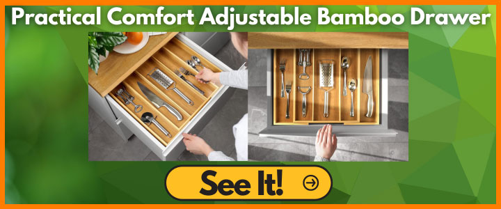 Get a closer look at the versatile and efficient ROYAL CRAFT WOOD Bamboo Kitchen Drawer Organizer and Utensil Holder. This multipurpose organizer offers ample space for your cutlery, utensils, and small items, thanks to its tall compartment walls. Not only can it accommodate flatware, but it can also store larger kitchen gadgets like spatulas and ladles. With 5 main compartments, it ensures efficient organization and easy access to your kitchen essentials. The expandable design allows for a perfect fit in various drawer sizes. Crafted from premium bamboo, this organizer combines durability with a touch of sophistication. The water-resistant surface makes cleaning a breeze, while the non-slip grips keep the organizer securely in place. Declutter your kitchen and enjoy a clutter-free and well-organized space with the ROYAL CRAFT WOOD Bamboo Kitchen Drawer Organizer and Utensil Holder.